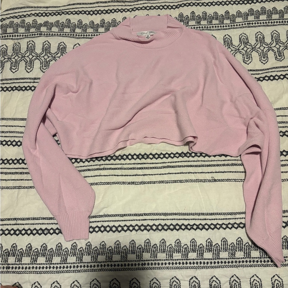 Cropped Pink Knit Long-Sleeve Top